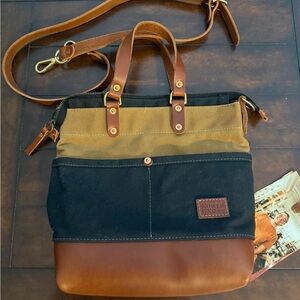North End Bag Company Two-Tone Canvas and Leather Tote-one of a kind Leona-NEW